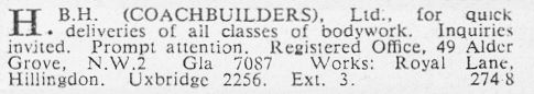 Image of the text of the  H.B.H. advertisement in the October 1948 issue of the Commercial Motor magazine.